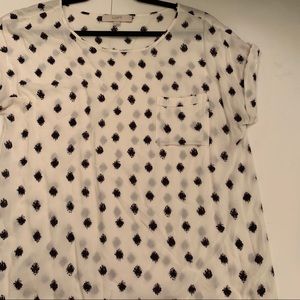 Ann Taylor LOFT White and Navy Blouse L